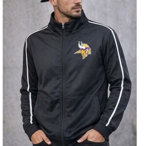NFL Minnesota Vikings Track Jacket Full Zip Black Adult Small S Team Apparel